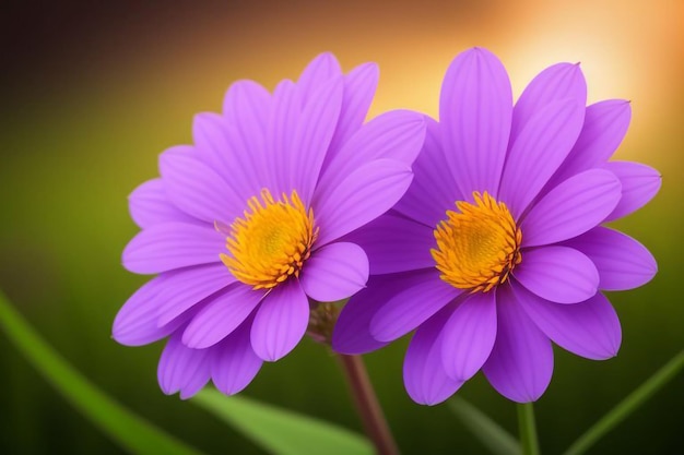 Photo purple flowers with yellow center and a pink center