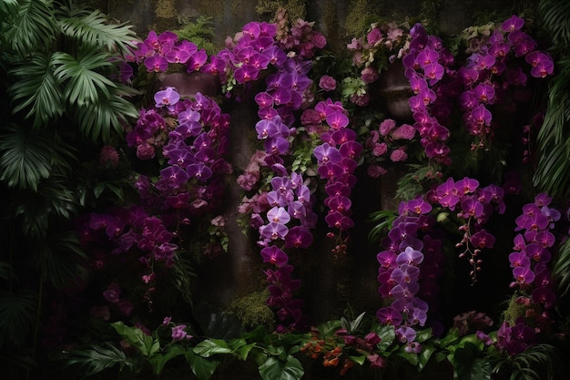 Photo purple flowers on a wooden wall