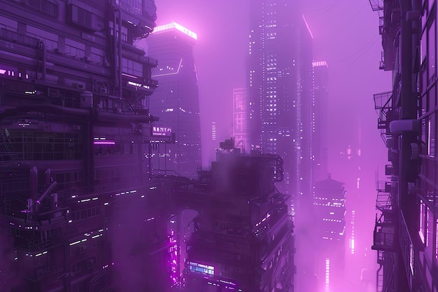 Photo purple foggy cyberpunk city in a rough animation style wallpaper