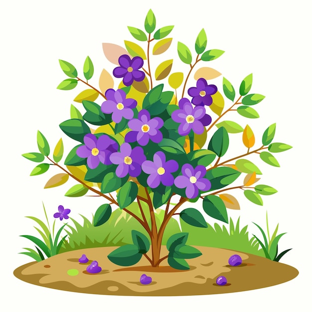 Purple fowers bush vector illustration