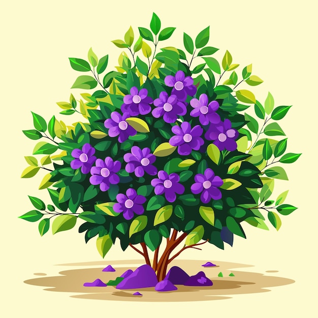 Purple fowers bush vector illustration