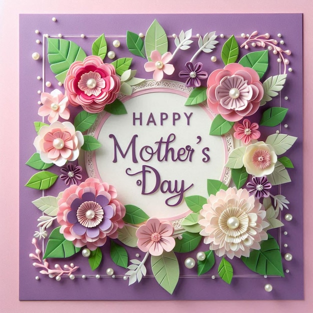 a purple frame with flowers and a greeting card for mothers day