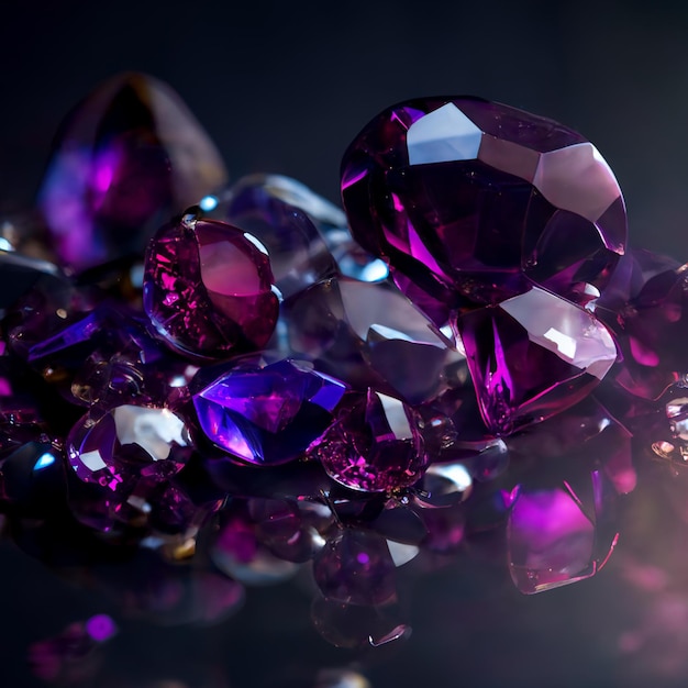 Purple gems are on a black background with a purple background.