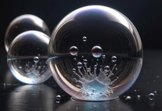 Photo purple glass balls with water drops on them one of which is purple