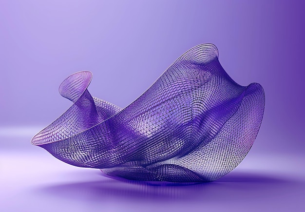 a purple glass sculpture with a purple background and a purple plastic object in the middle