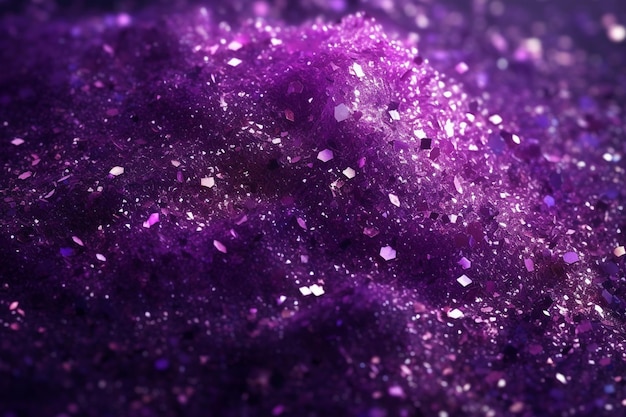 Purple glitter with small crystals on a purple background