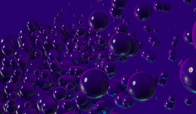 Purple glossy spheres 3d abstract background.