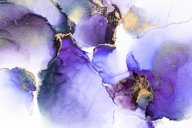 Purple gold abstract background of marble liquid ink art painting on paper