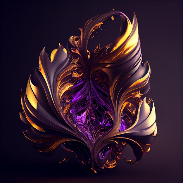 Purple and gold abstract design on a black background generative ai