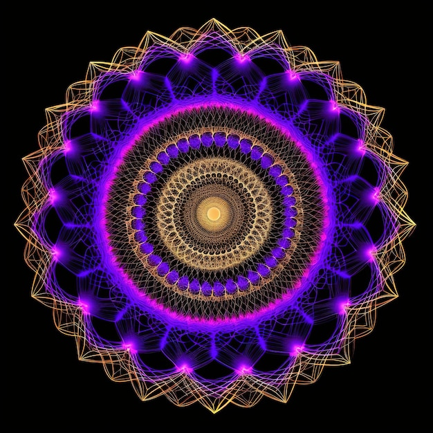 Purple and gold mandala with a purple background