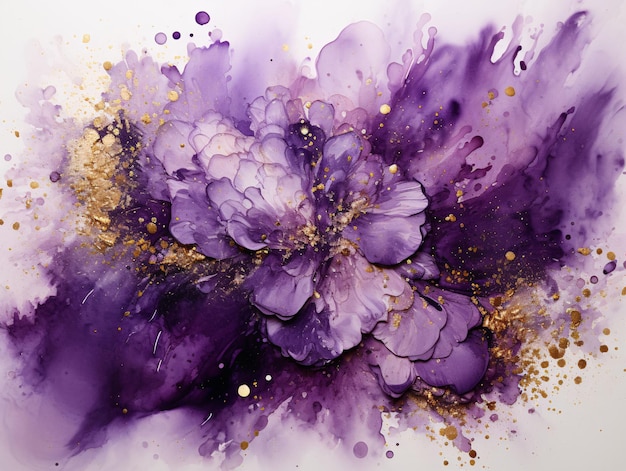 Purple and Gold Paint Splash and Texture on White Background Paint Stain Generative AI