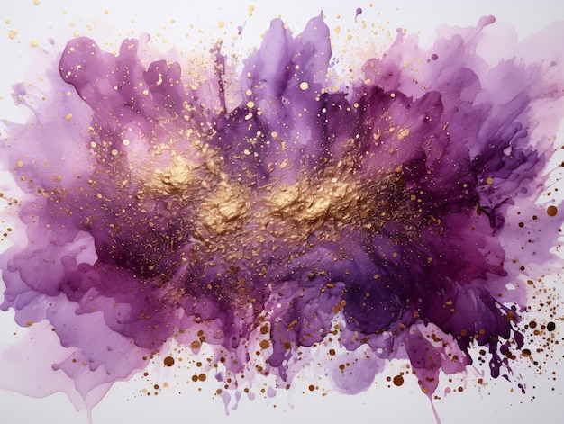 Purple and Gold Paint Splash and Texture on White Background Paint Stain Generative AI