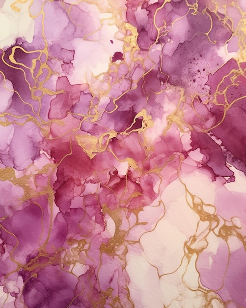 Purple and gold paint with a gold leaf pattern on it generative ai