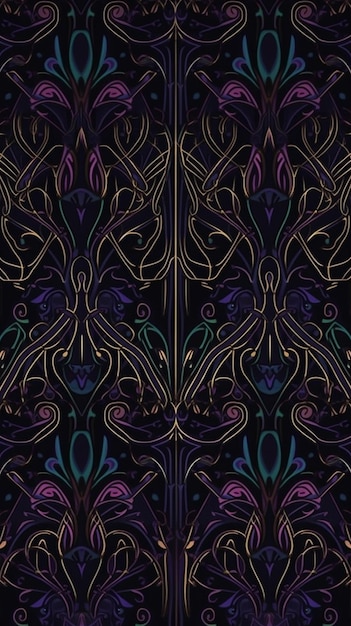 A purple and gold pattern with a floral design.