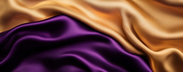 Photo purple and gold silk fabric closeup view luxury and elegance concept