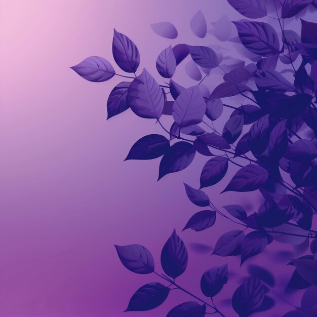 Photo purple gradient background with abstract botanical leaves