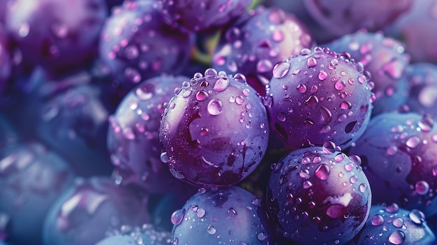 Photo purple grapes with water drops on them and water drops on them