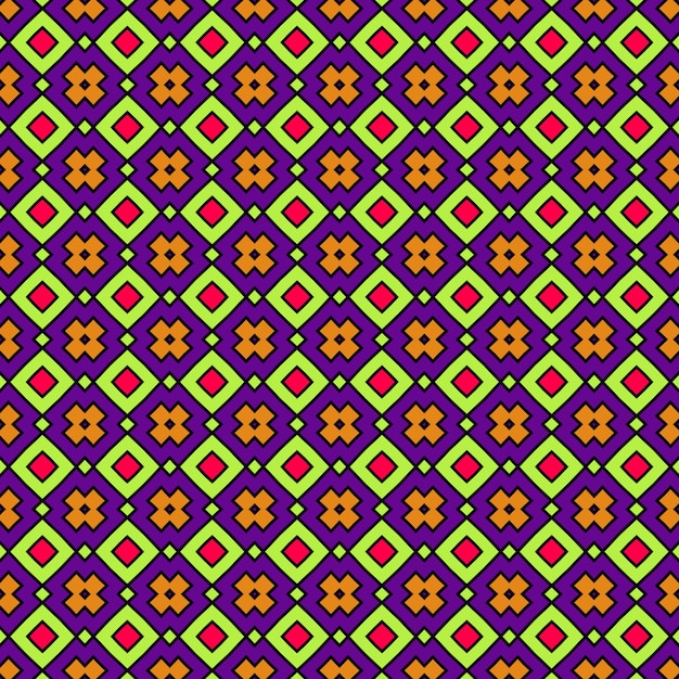 A purple and green pattern with hearts and crosses.