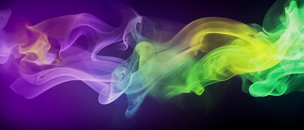 Purple green and yellow puffs of smoke Mardi Gras colors horizontal background AI Generated