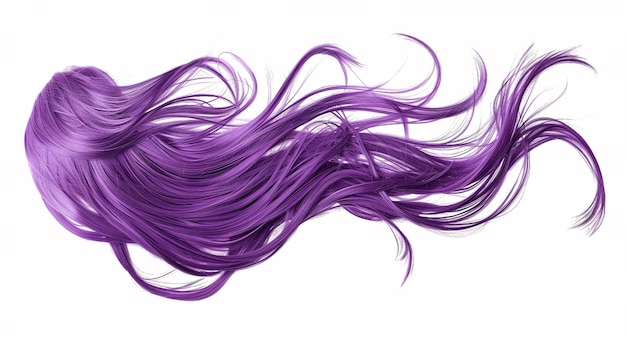 Photo purple hair is blowing in the wind on a white background generative ai