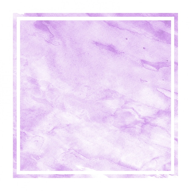 Purple hand drawn watercolor rectangular frame background texture with stains