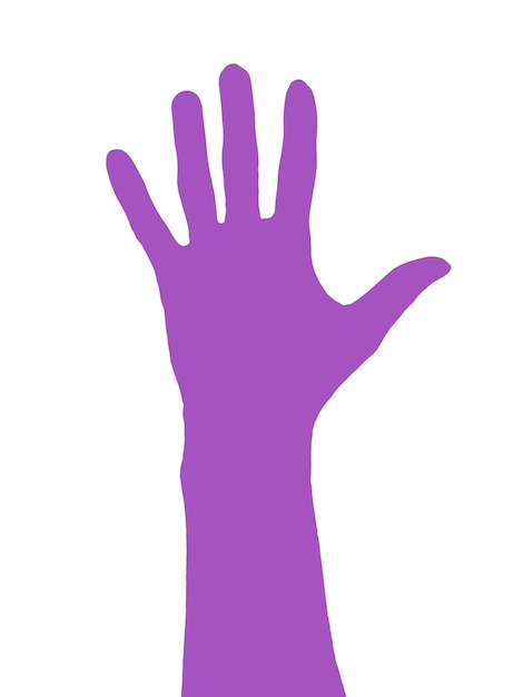 Purple hand on white background, isolated, paint