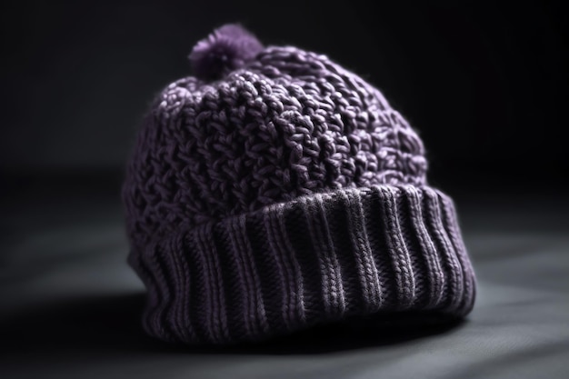 A purple hat with a purple beanie that says'i'm a purple '