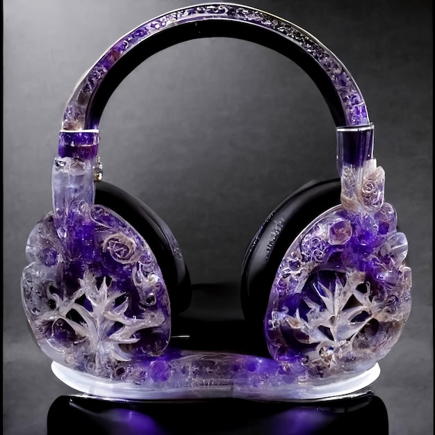 A purple headphones with a design on it