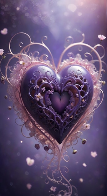 a purple heart with purple flowers and a purple heart