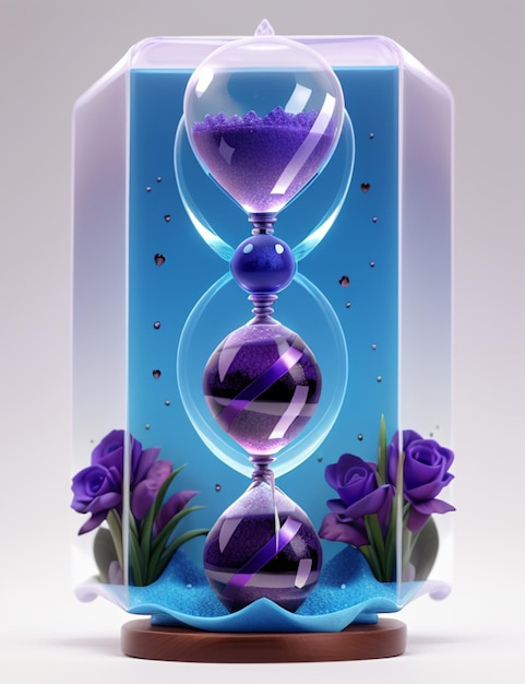 A purple hourglass adorned with delicate purple flowers