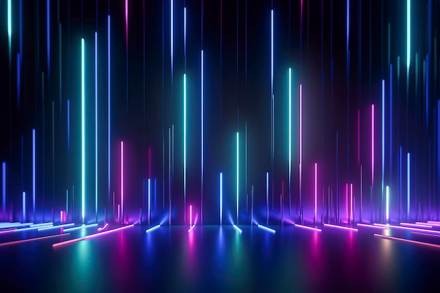 Purple Hues and Neon Lights: Step into a Modern and Serene Space with this Stunning Neon Room Backdrop with Generative AI technology