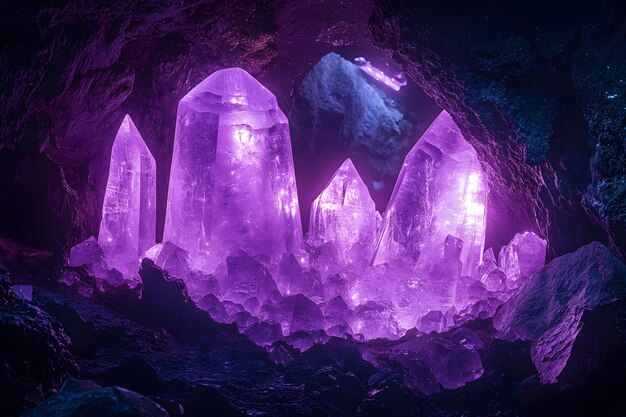 a purple ice cave with a large purple iceberg inside