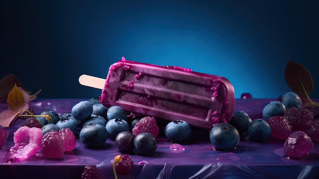 A purple ice cream with blueberries