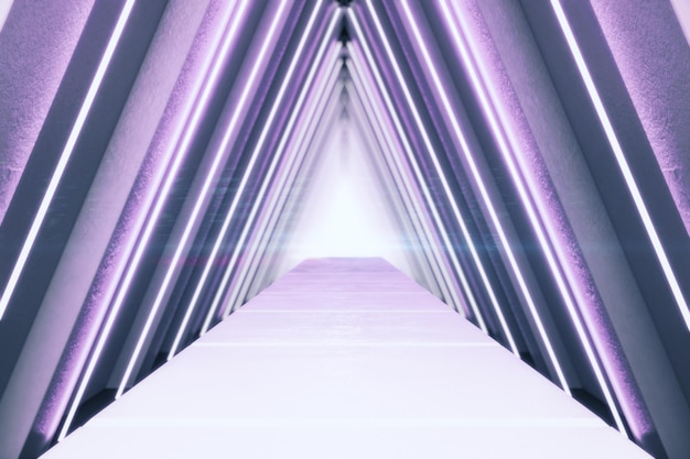 Purple interior with abstract luminous triangle corridor