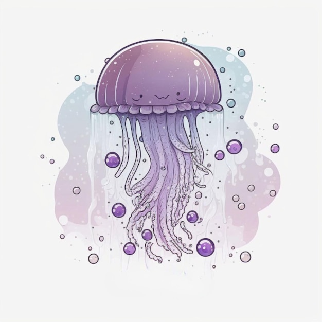 a purple jellyfish with bubbles on a white background