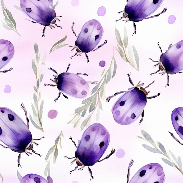 purple ladybugs on a pink background with polka dots generative ai