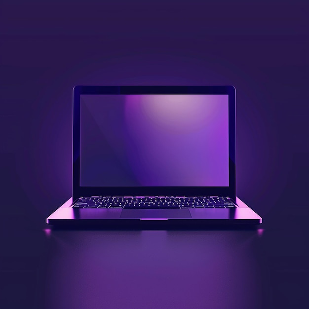 a purple laptop with the screen lit up with the purple light on