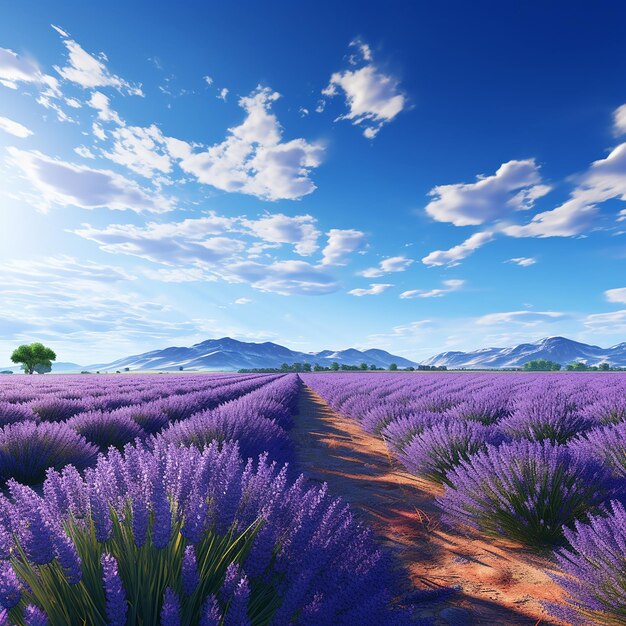 A purple lavender field stretching to the horizon