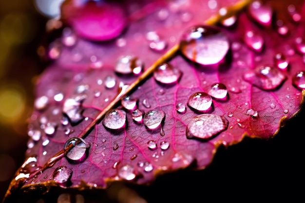 A purple leaf with water droplets on it