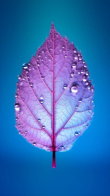 A purple leaf with the water drops on it.