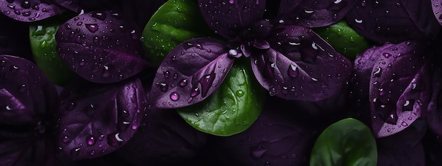 A purple leaf with water drops on it