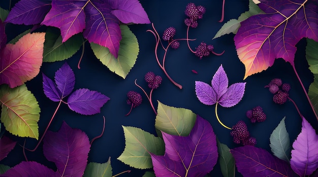 Purple leaves on a dark background with the word love on it.