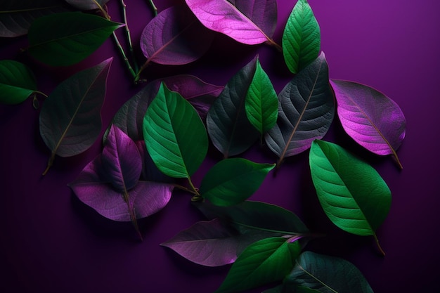 Purple leaves on a purple background