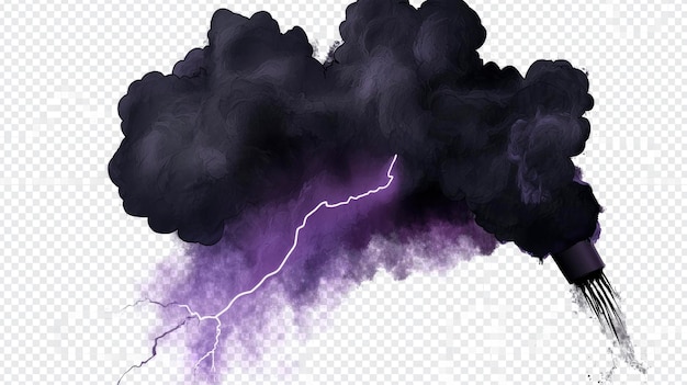 Photo purple lightning bolt in black smoke cloud