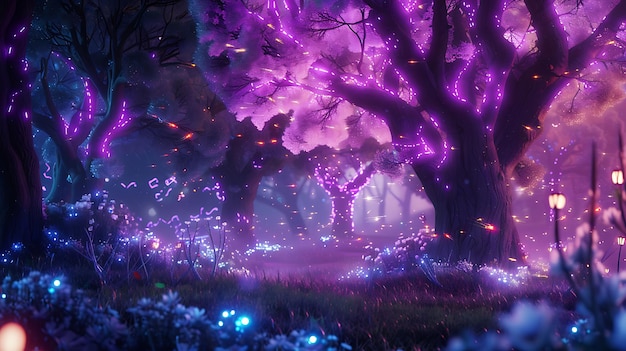 purple lights in a forest with purple lights