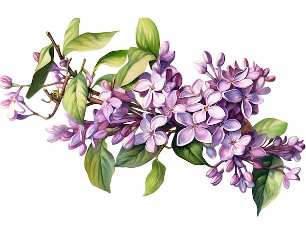 Purple lilac branches isolated on transparent background ai generated