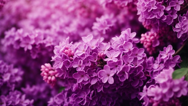 Purple lilac flowers blossom in garden spring background