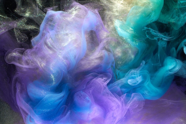 Purple lilac multicolored smoke abstract background acrylic paint underwater explosion