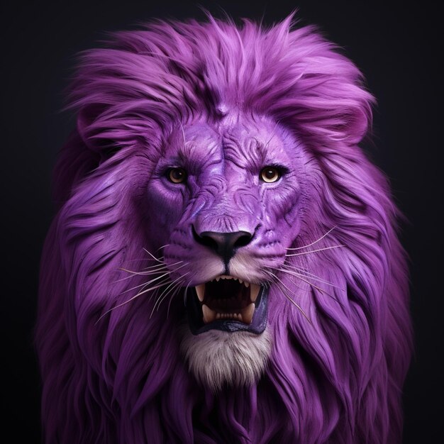 purple lion with a black background generative ai