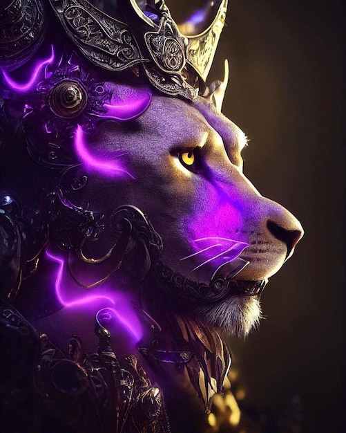 A purple lion with purple lights on it